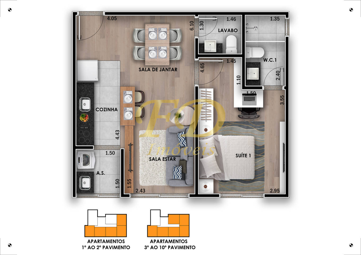 Apartamento à venda com 2 quartos, 46m² - Foto 3